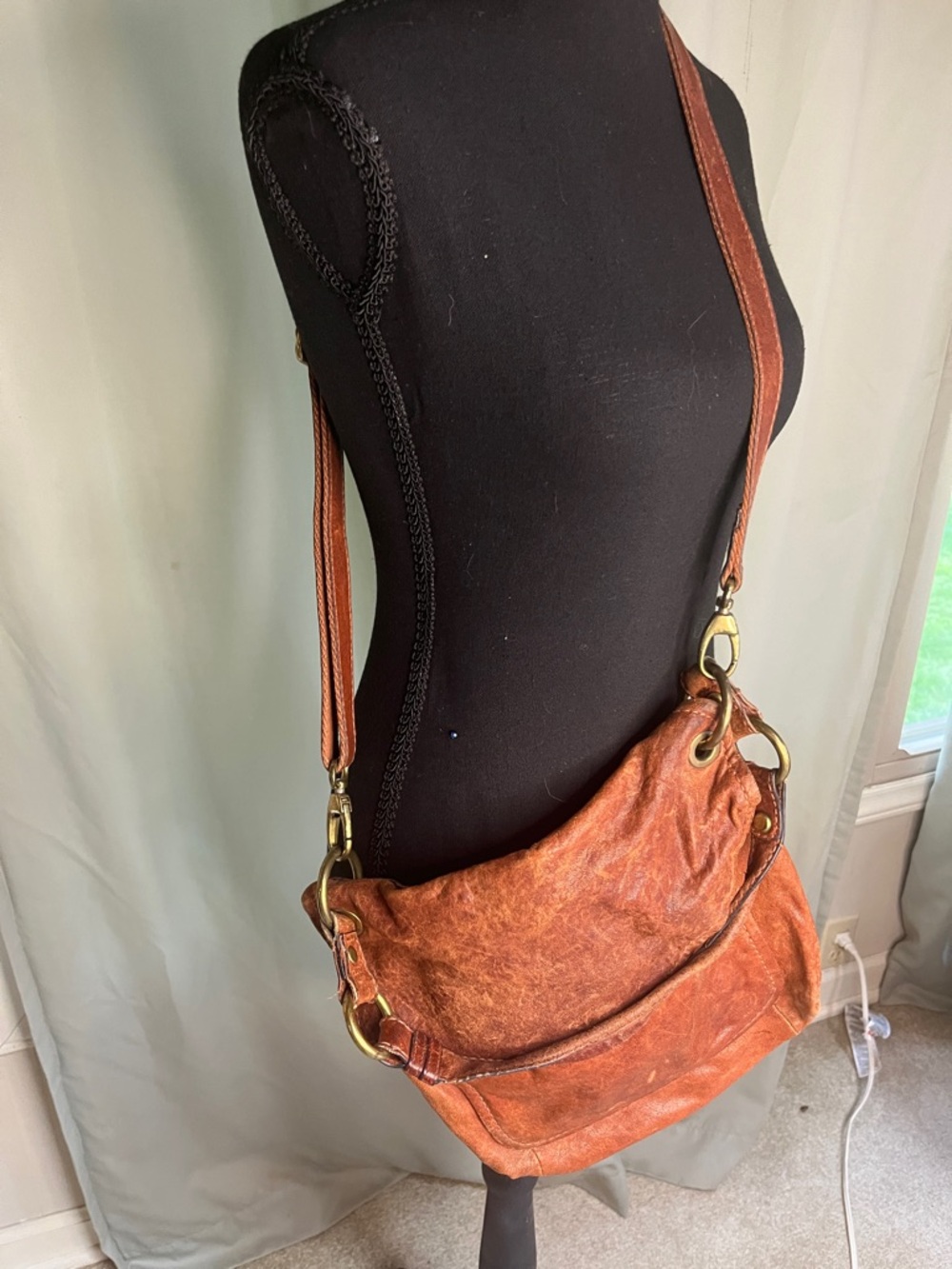 Fossil Distressed Leather Crossbody Bag in Rust Brown